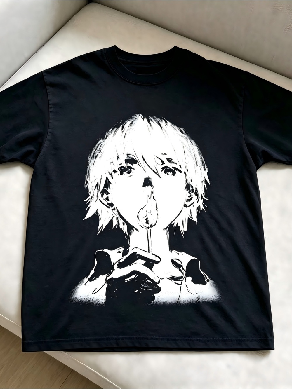 Anime Boy Lollipop Graphic T‑Shirt Dark Manga Art Black Women Men T-shirt Unisex